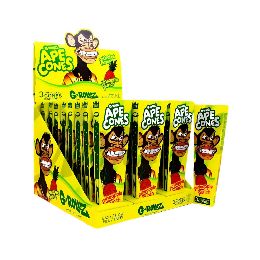 Display of G-Rollz Ape Cones - Pineapple Punch flavour