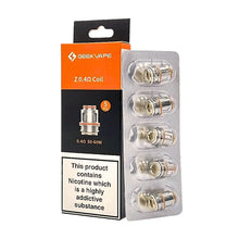 Geek Vape Z.0.4Ω Coil packaging with nicotine warning label on a white background