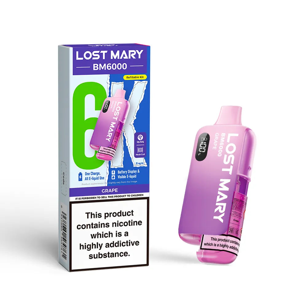 Lost Mary BM6000 vape device and packaging on a white background
