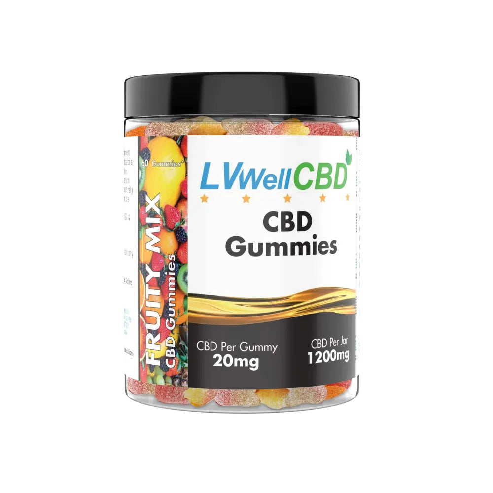 Jar of LVWell CBD Gummies 60 pieces on a white background