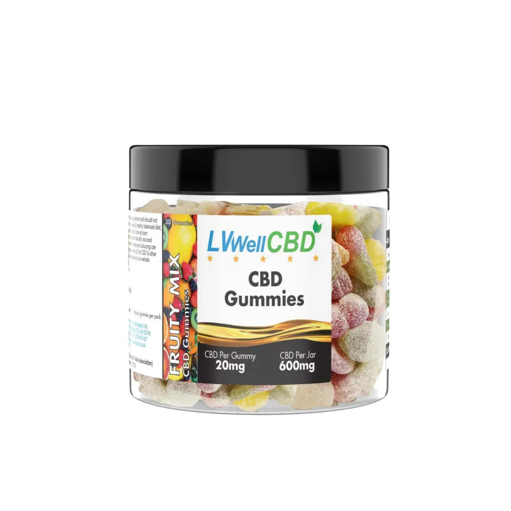 Jar of LVWell CBD Gummies 30 pieces on a white background