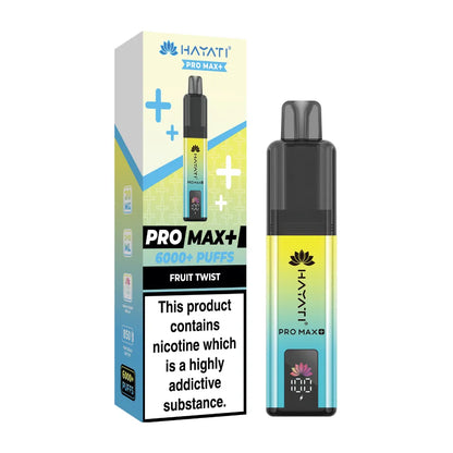 Hayati Pro Max+ vape device and packaging on a white background