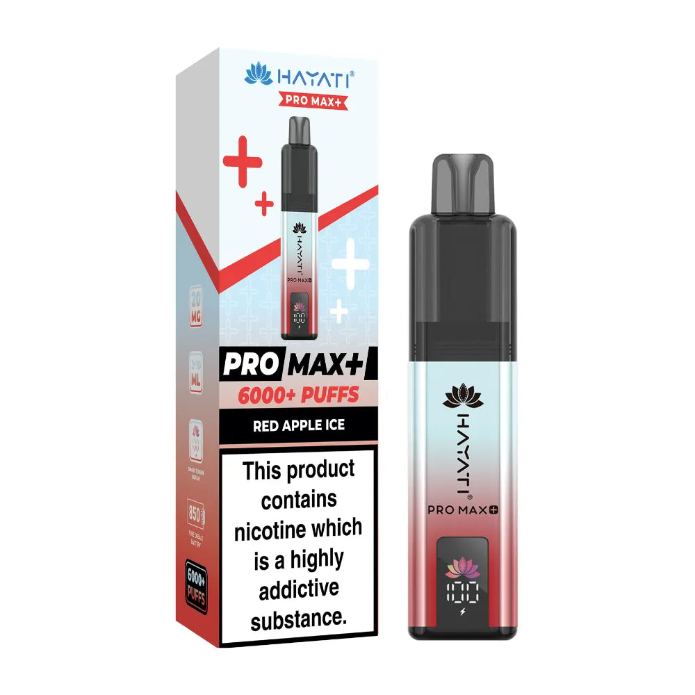 Hayati Pro Max+ vape device and packaging on a white background