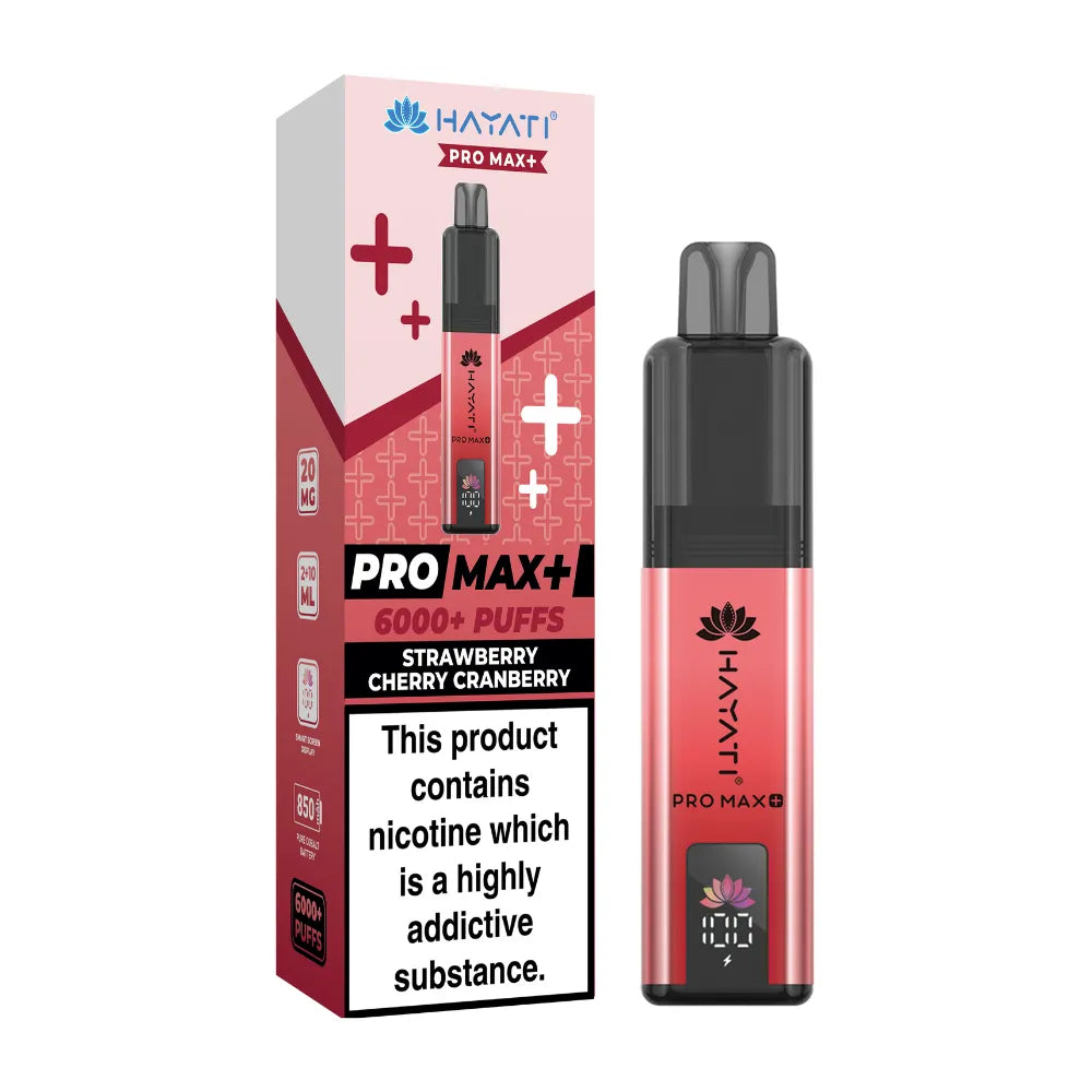 Hayati Pro Max+ vape device and packaging on a white background