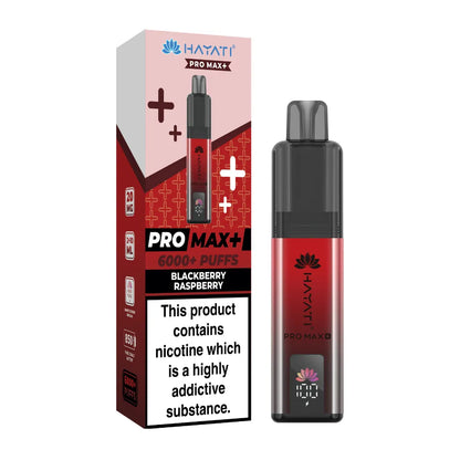 Hayati Pro Max+ vape device and packaging on a white background
