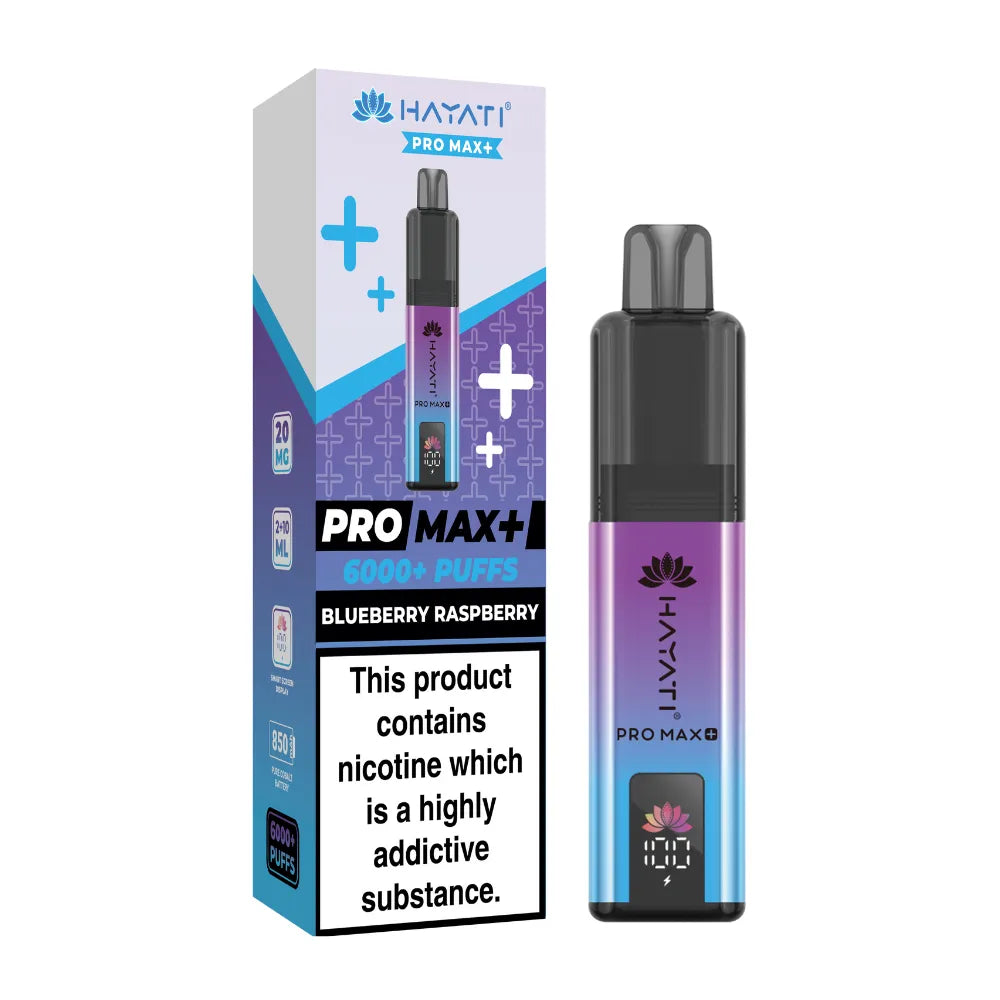 Hayati Pro Max+ vape device and packaging on a white background