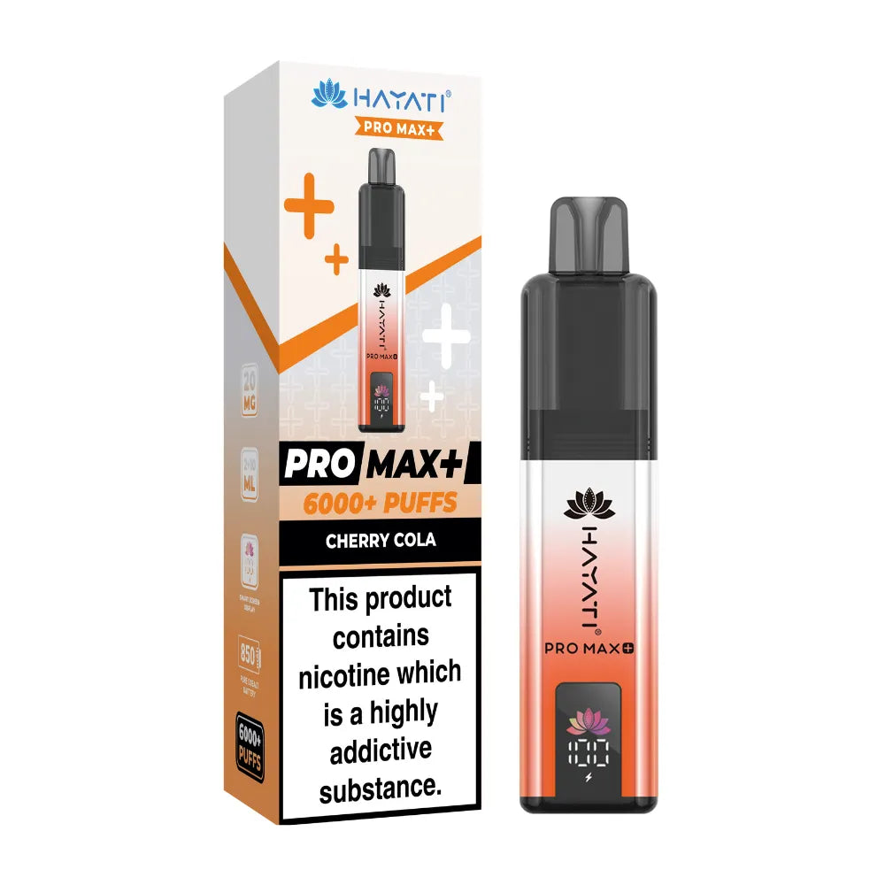 Hayati Pro Max+ vape device and packaging on a white background