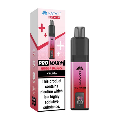 Hayati Pro Max+ vape device and packaging on a white background
