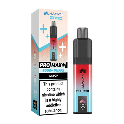 Hayati Pro Max+ vape device and packaging on a white background