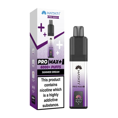 Hayati Pro Max+ vape device and packaging on a white background