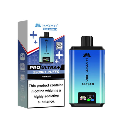Hayati Pro Ultra+ vape device and packaging on a white background