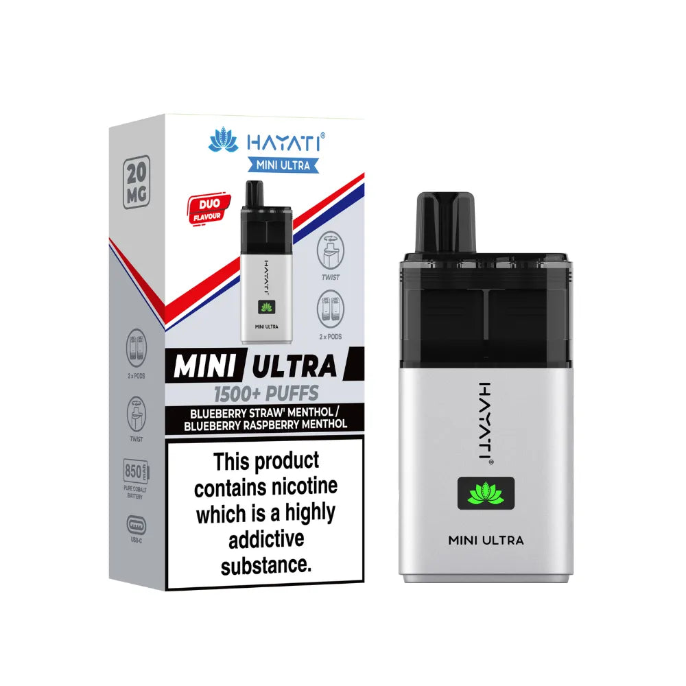 Hayati Mini Ultra vape device and packaging on a white background