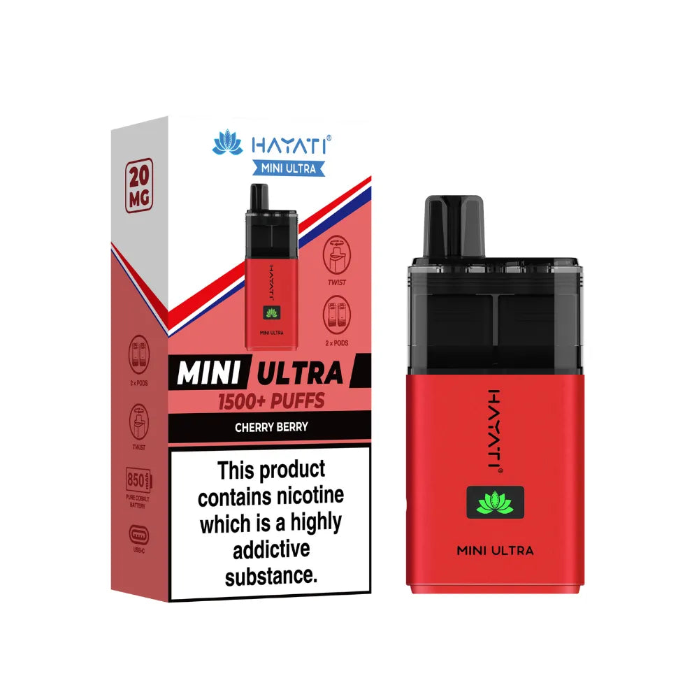 Hayati Mini Ultra vape device and packaging on a white background