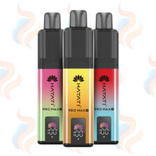 Three colourful vape devices with 'HAYATI' branding on a UK Vape Supply background