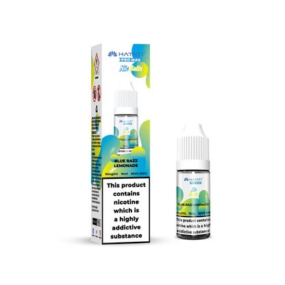 Hayati Pro Max Salts bottles of blue razz lemonade nicotine product with packaging on a white background