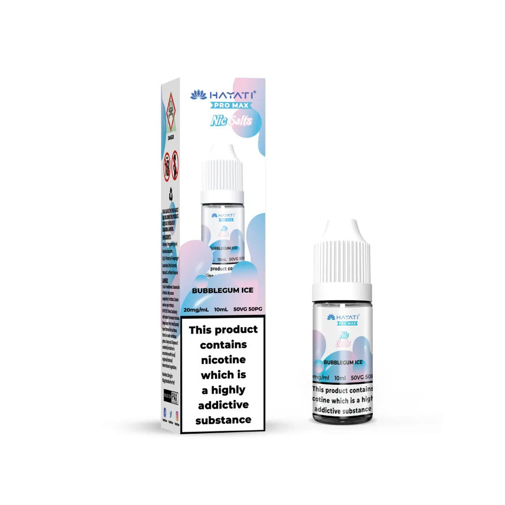 Hayati Pro Max salts bubble gum ice vape juice packaging on a white background