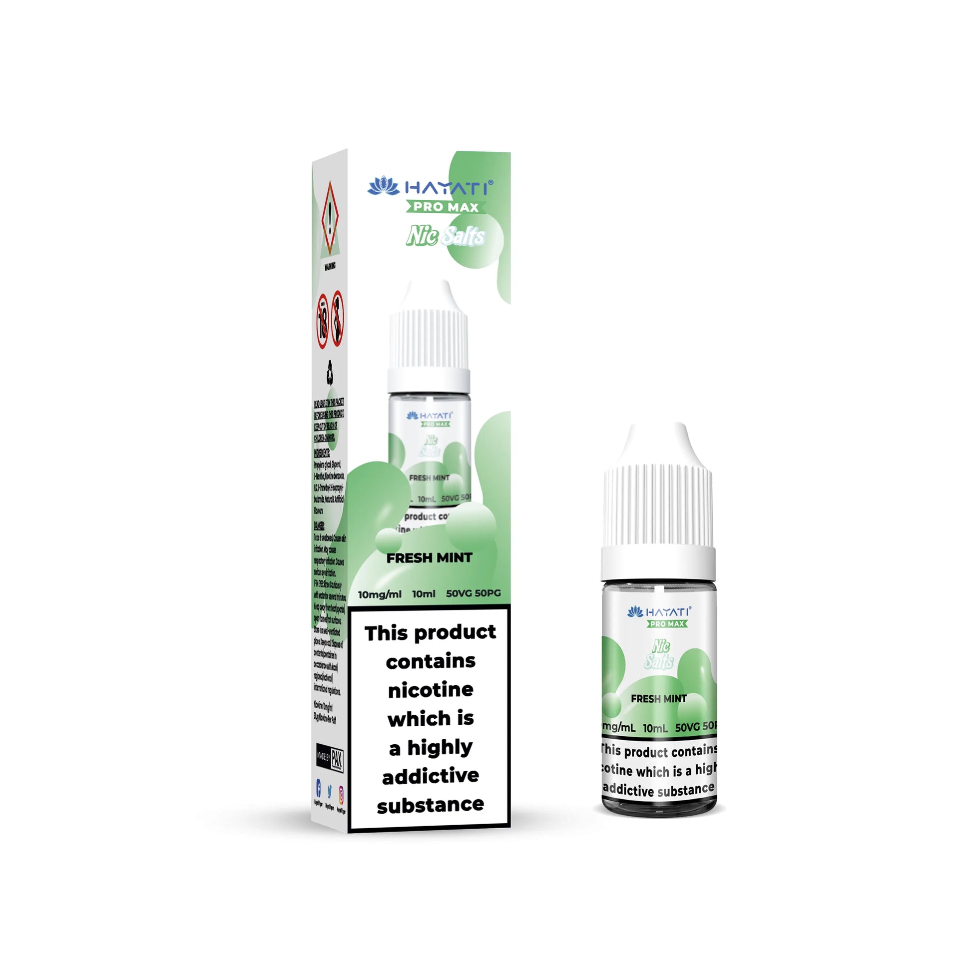 Hayati Pro Max Salts Fresh Mint vape juice packaging on a white background