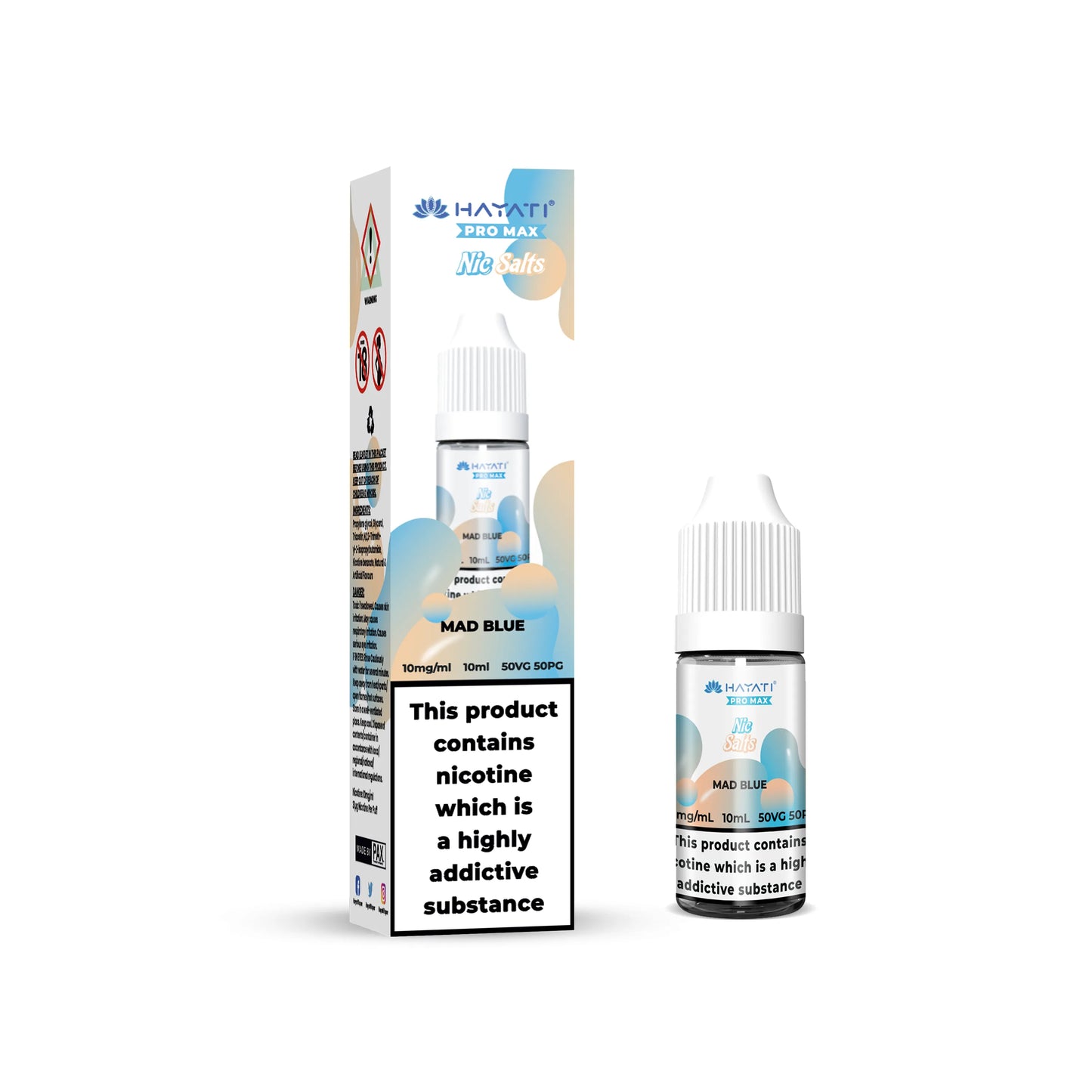 Hayati Pro Max Salts  Mad Blue vape juice packaging on a white background