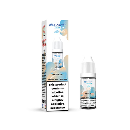 Hayati Pro Max Salts  Mad Blue vape juice packaging on a white background