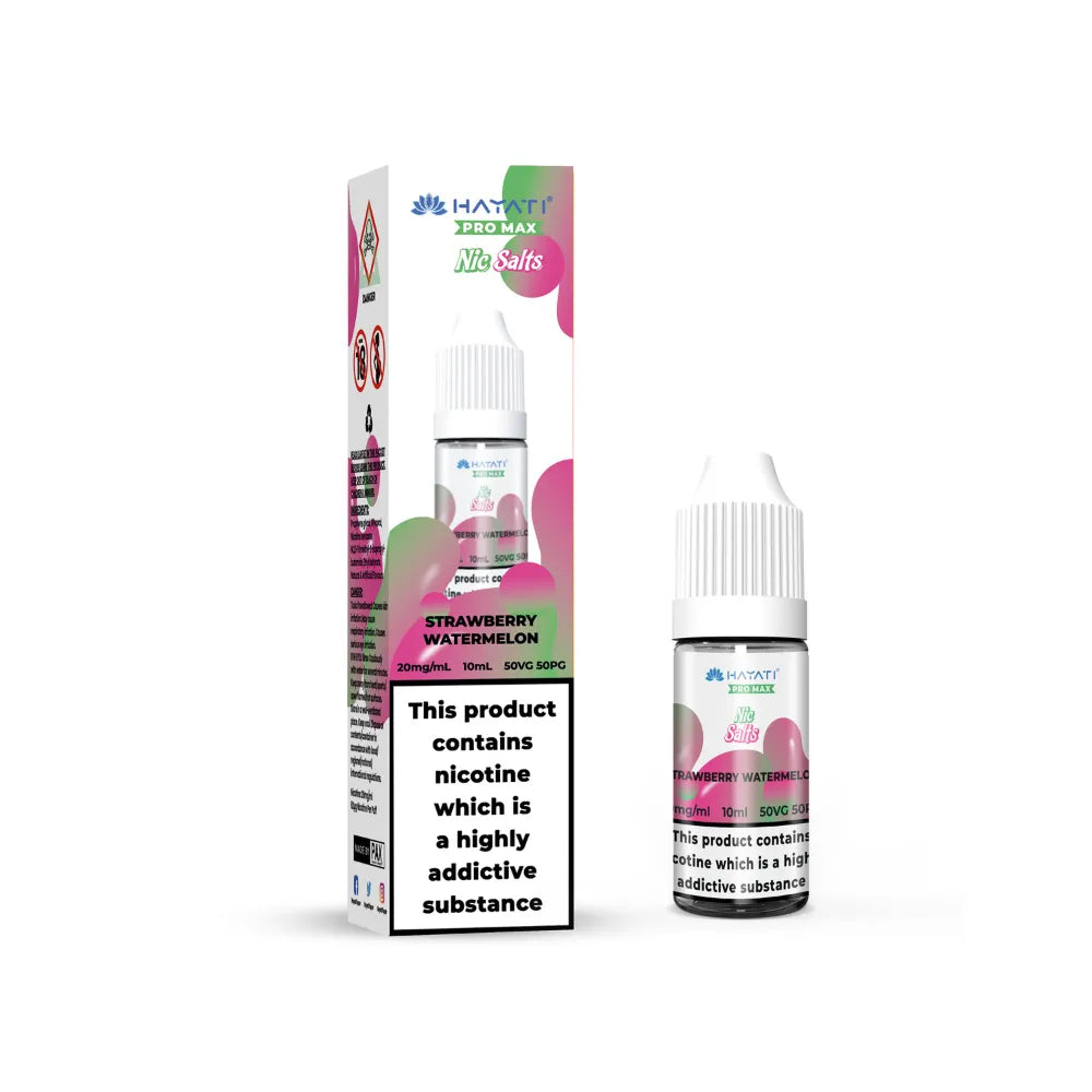 Hayati Pro Max Salts Strawberry watermelon e-liquid bottle with packaging on a white background