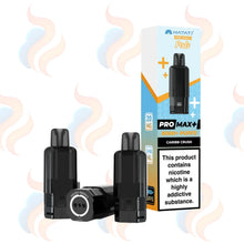 Three Hayati Pro Max+ refills on a white background with UK Vape Supply Logo