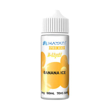Hayati Pro Max e-liquid bottle for banana ice flavor on a white background