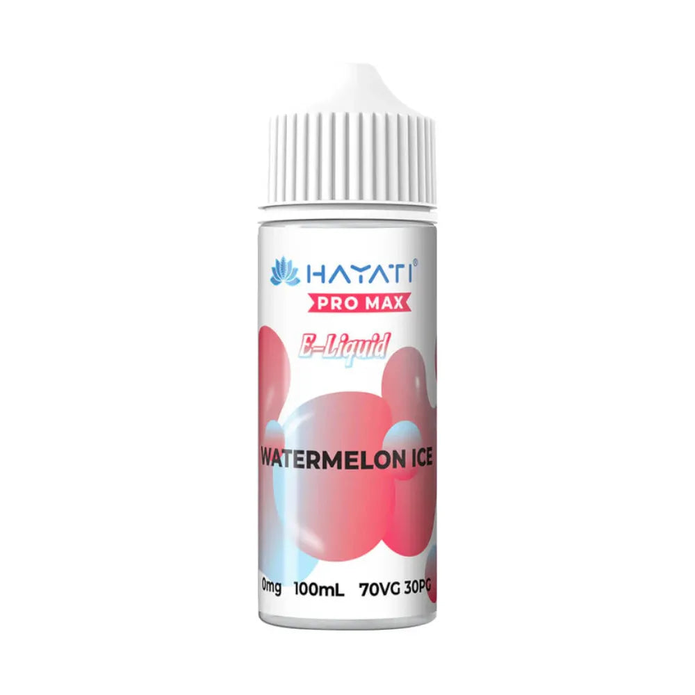 Hayati Pro Max watermelon ice e-liquid bottle on a white background