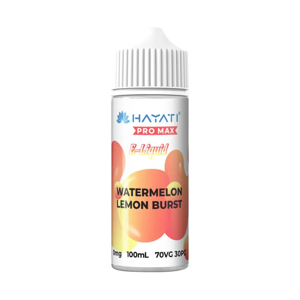 Hayati Pro Max e-liquid bottle with watermelon lemon burst flavor on a white background
