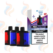 Three Hayati Pro Ultra+ refills on a white background with UK Vape Supply Logo