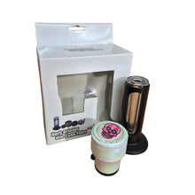 Herb grinder with pink skull design on a white background