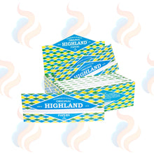 blue yellow and green Highland original rolling papers & tips on a white background