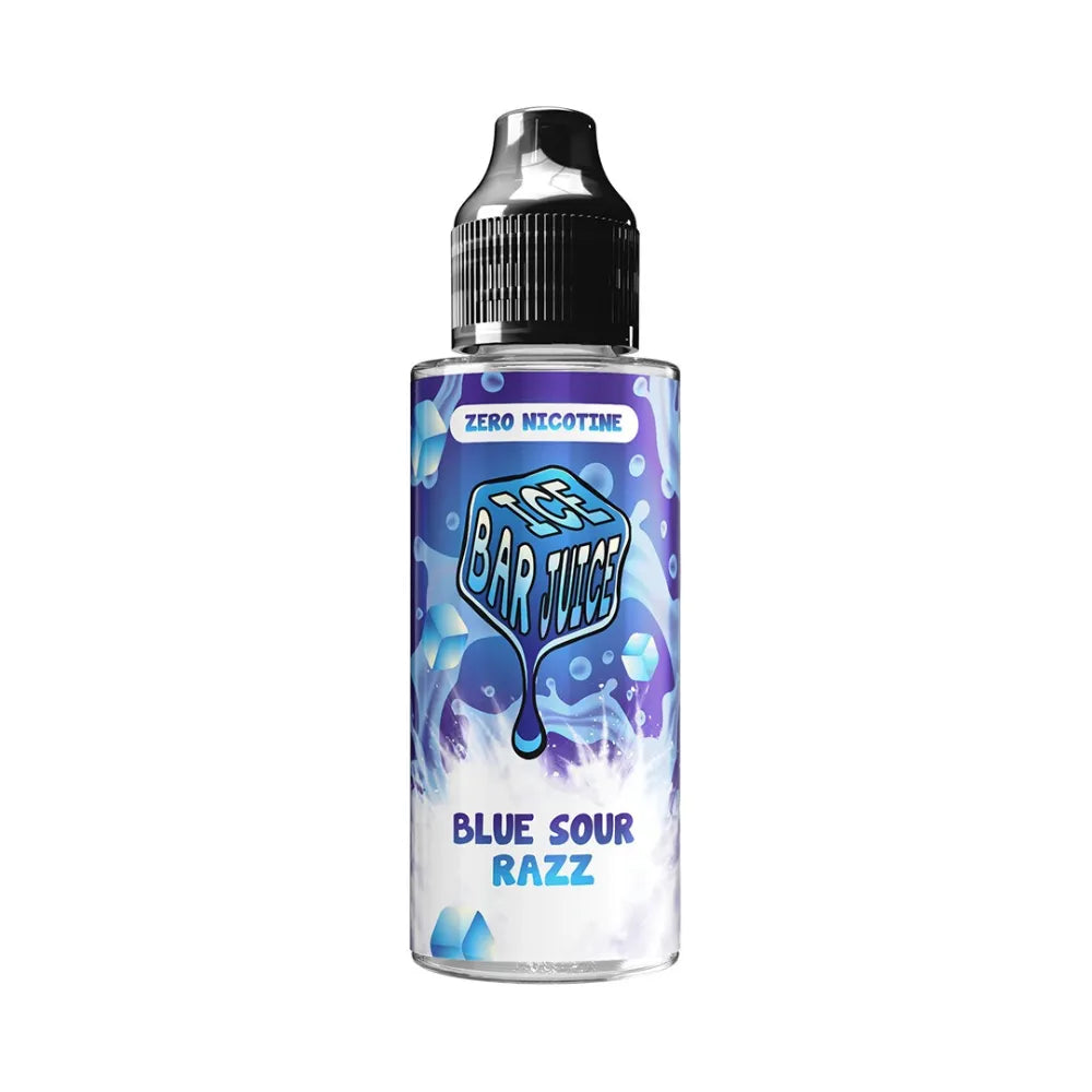 Bottle of Bar Juice Blue Sour Razz e-liquid on a white background