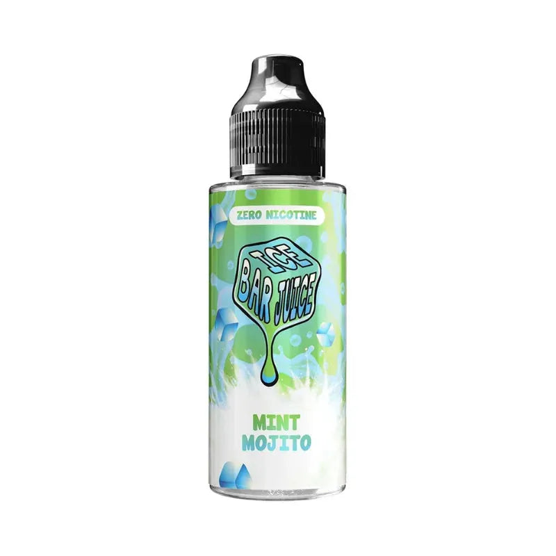 Bottle of Mint Mojito flavor e-liquid with a colorful label on a white background