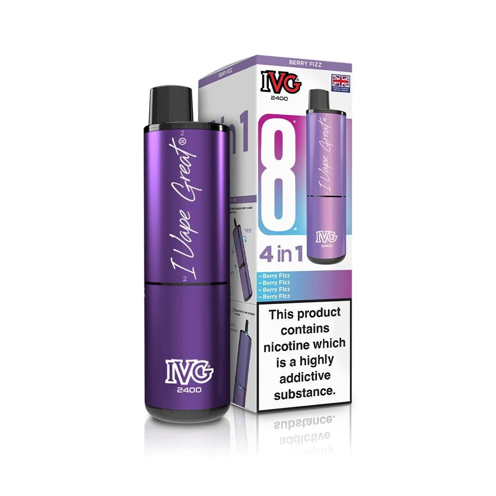 IVG 2400 vape device in "Berry Fizz" flavour with colourful packaging on a white background.