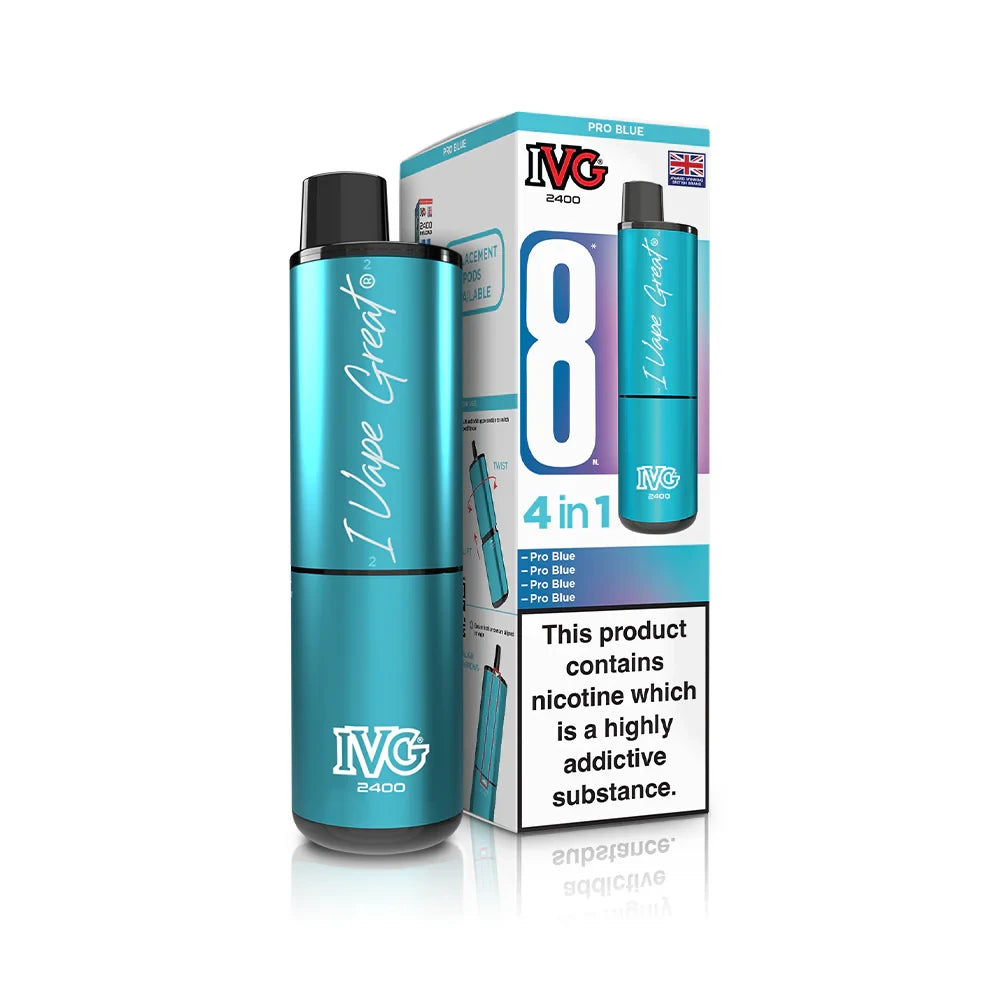IVG 2400 vape device in "Pro Blue" flavour with colourful packaging on a white background.