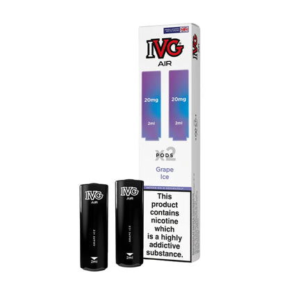 IVG Air vape pods grape ice and packaging on a white background