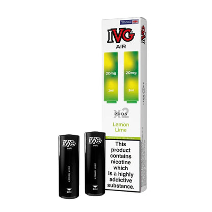 IVG Air vape pods lemon lime and packaging on a white background