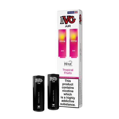 IVG Air vape pods tropical fruits and packaging on a white background