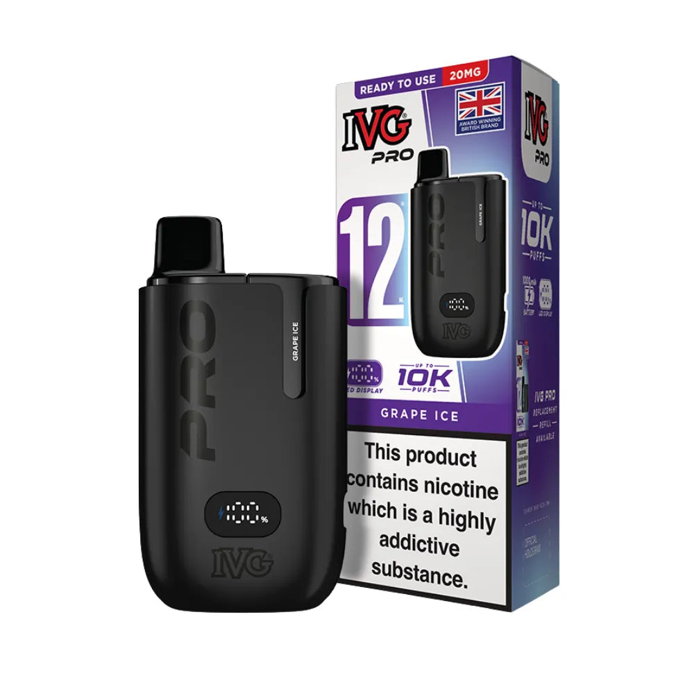 IVG Pro vaping device and packaging on a white background