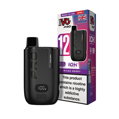Black IVG Pro vaping device with packaging on a white background