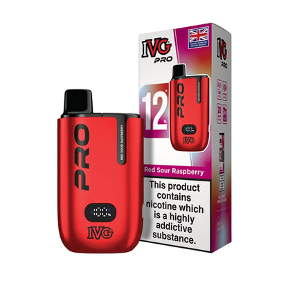 Red IVG Pro vaping device with packaging on a white background