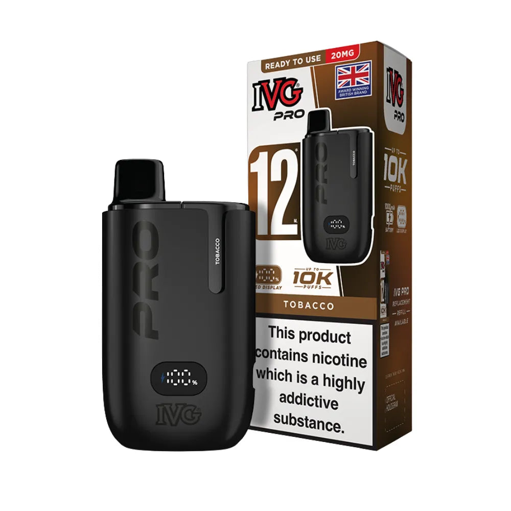 IVG Pro vaping device and packaging on a white background
