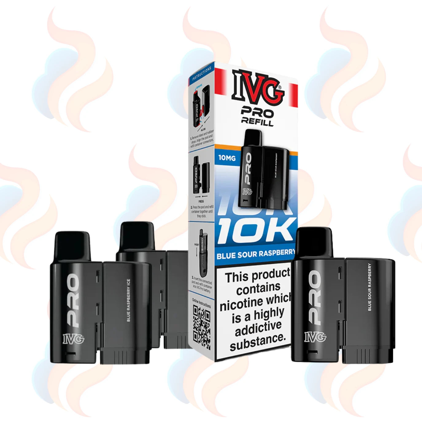 Three IVG Pro 12 20mg refills on a white background with UK Vape Supply Logo