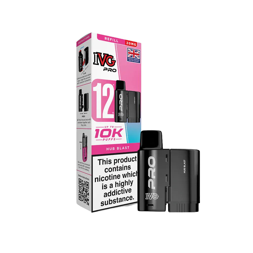 IVG Pro pod "hub blast" with packaging on a white background