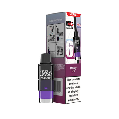 IVG SAVR refills berry ice and refill packaging on a white background