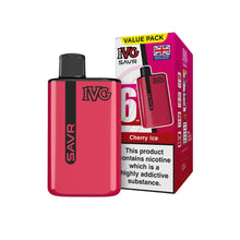 Red IVG SAVR vape device with packaging on a white background