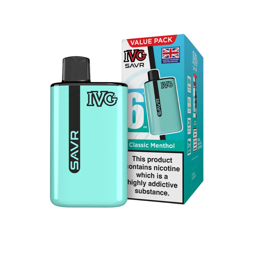 IVG SAVR vape device and packaging on a white background