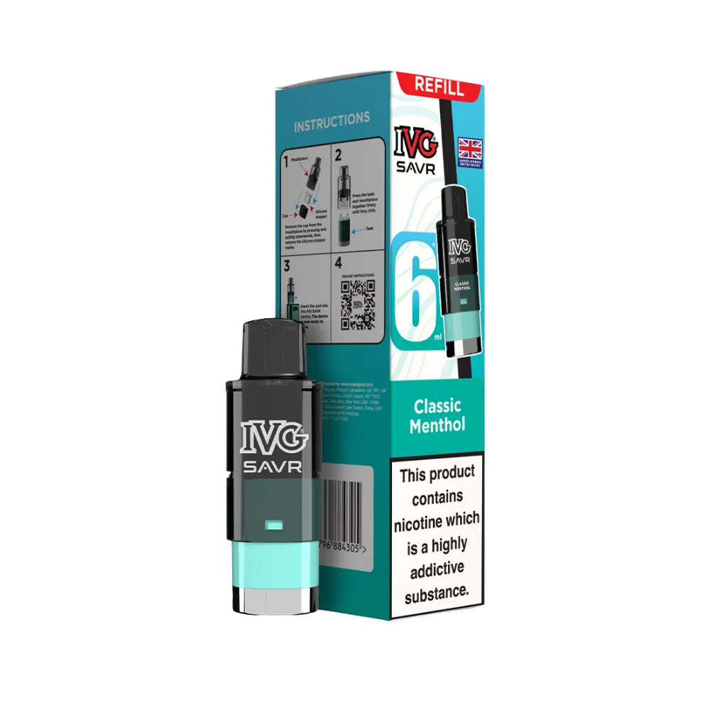 Classic Menthol IVG SAVR refills and packaging on a white background