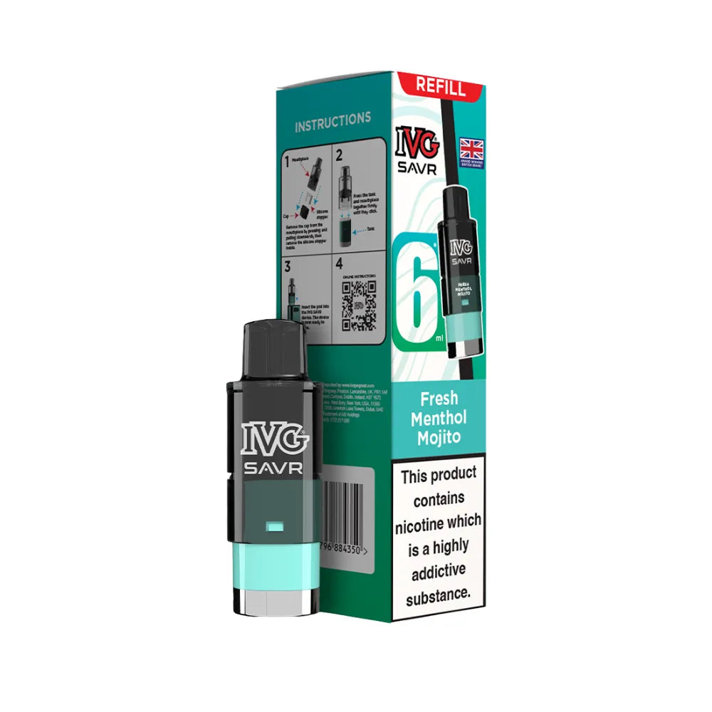 Fresh Menthol Mojito IVG SAVR refills and packaging on a white background