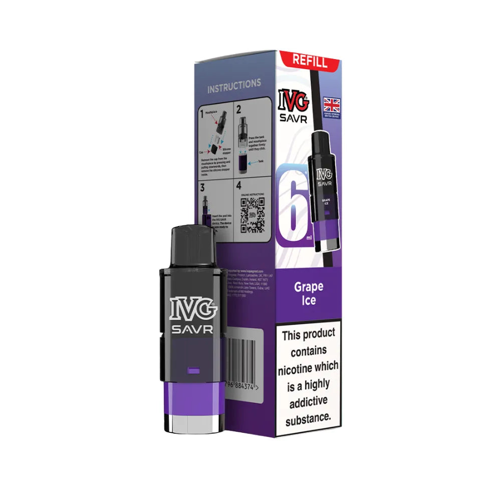 Grape Ice IVG SAVR refills and packaging on a white background